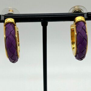 Joan Rivers Gold-Tone Purple Braided Leather Hoop Earrings
